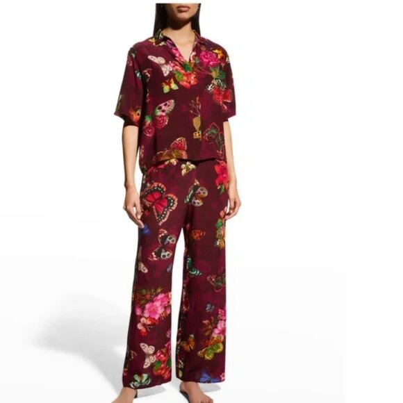 Johnny Was Brooklyn Butterfly Print Silk Pajama Pants - Picture 1 of 7